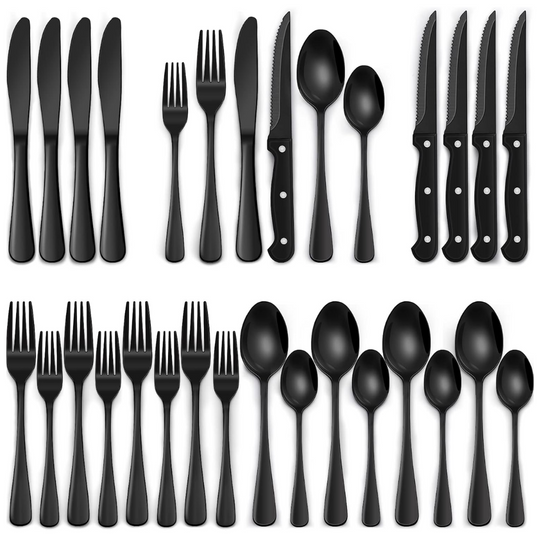 24-delige Bestekset voor Vier Personen met Steakmessen - Modern Zwart Bestek Set 0