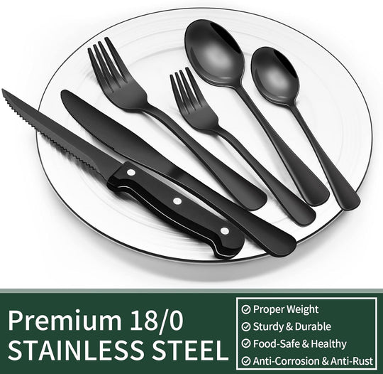 24-delige Bestekset voor Vier Personen met Steakmessen - Modern Zwart Bestek Set 3