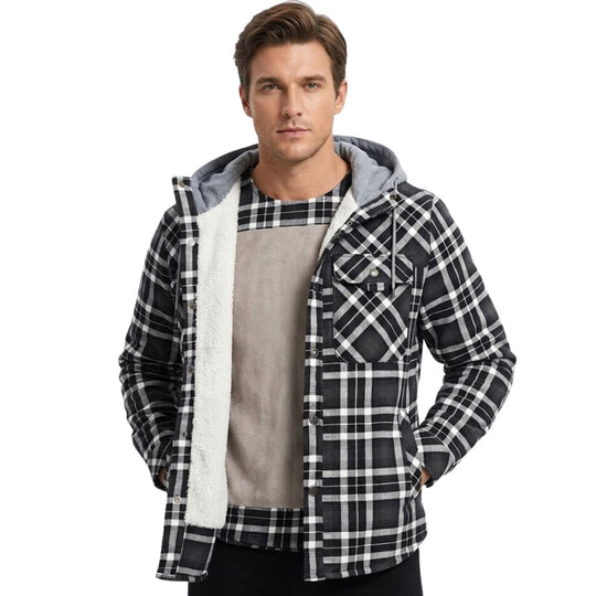 Heren Flanellen Jas met Capuchon en Voering