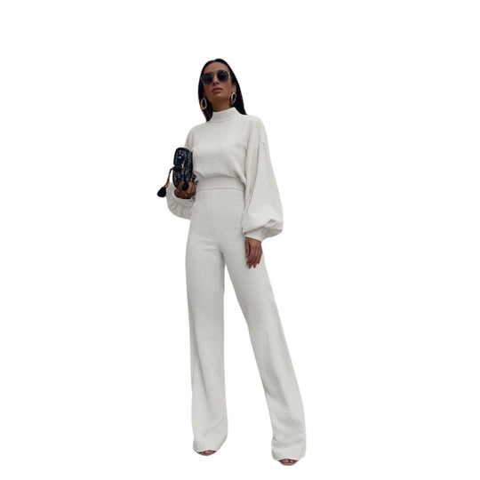 Jumpsuit met hoge taille en lantaarnmouwen
