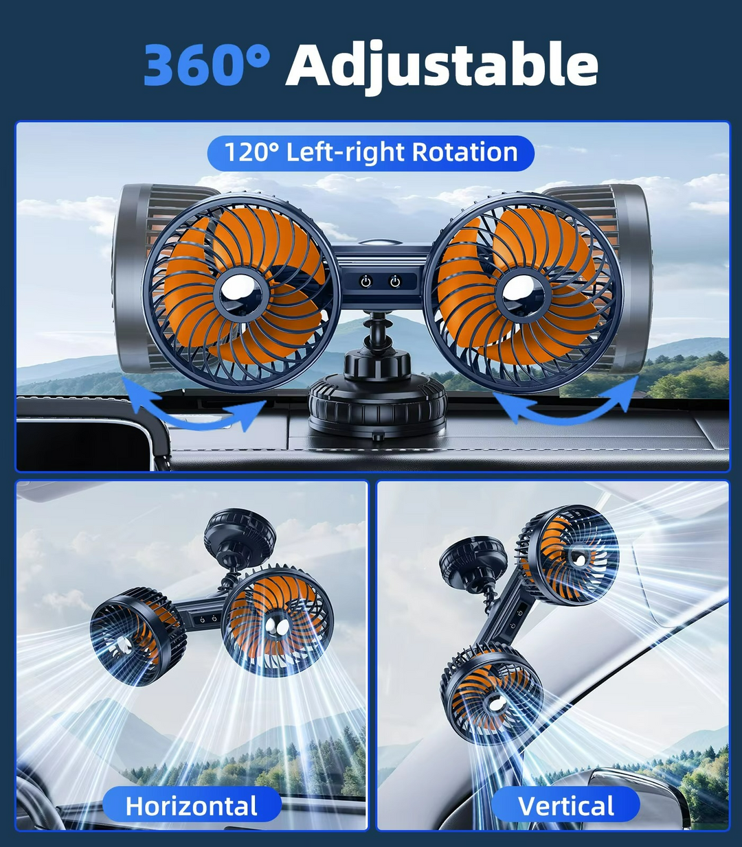 Auto Ventilator Dubbele Kop Draadloos Met Drie Windsnelheden 4