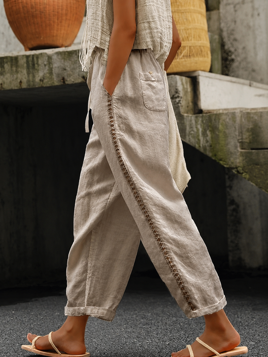 Dames Crop Broek met Elastische Taille en Zakken