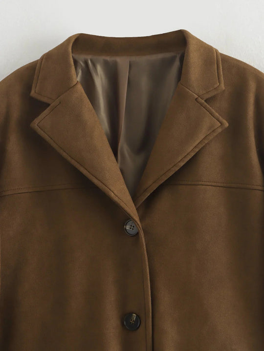 Dames Blazer Jas Bruin Met Cropped Pasvorm 7