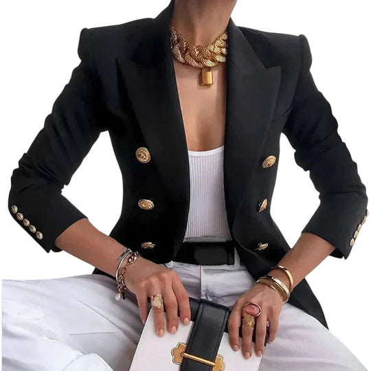 Dames Blazer met Dubbele Rij Knopen en Luxe Afwerking 0