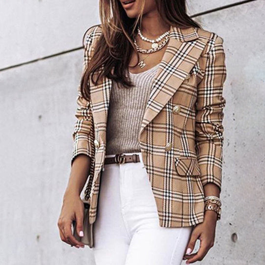 Dames Blazer met Ruitpatroon en Thermische Voering 8