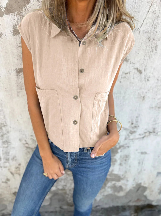 Dames Blouse Basic Knoopsluiting Linnen 11