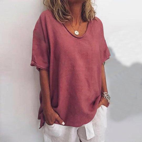 Dames Blouse V-Ausschnitt Luchtig Katoen 3
