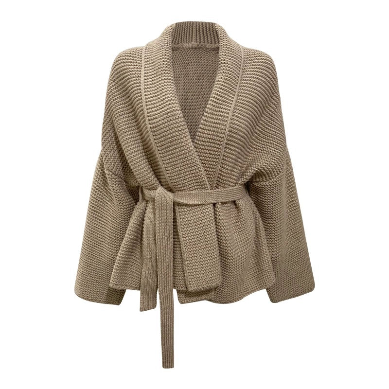 Dames Cardigan Chunky Knit Oversized Met Tailleband 0