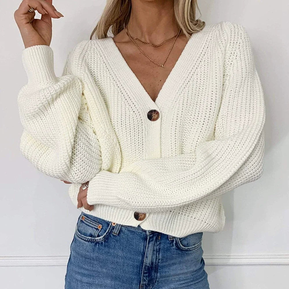 Dames Cardigan Jas Chunky Knit V-Hals 0