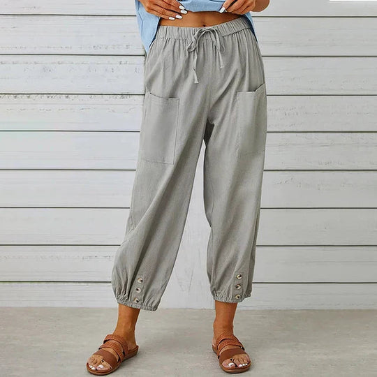 Dames Casual Broek Losse Pasvorm Ademend Mengsel Met Touwtjes Taille Enkel Lengte 6