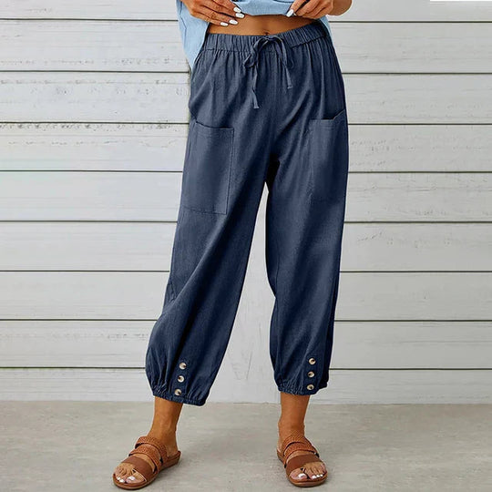 Dames Casual Broek Losse Pasvorm Ademend Mengsel Met Touwtjes Taille Enkel Lengte 7
