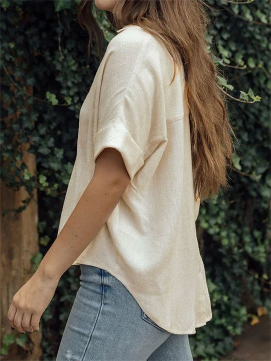 Dames Casual Shirt van Katoen en Linnen in Effen Kleur 2