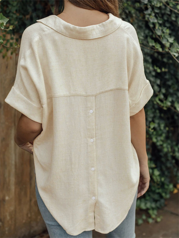 Dames Casual Shirt van Katoen en Linnen in Effen Kleur 4