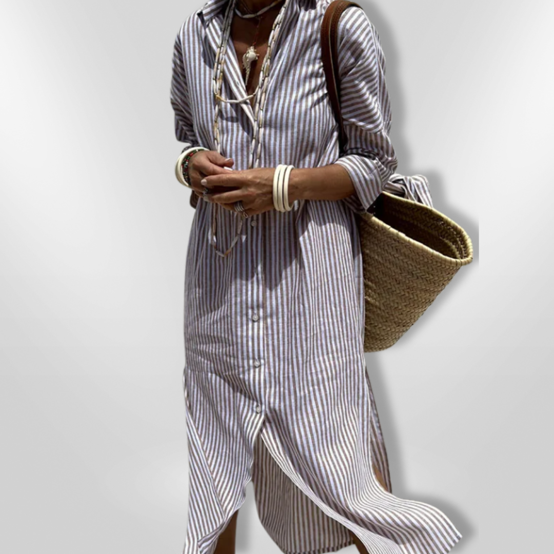 Dames Chemise Jurk Gestreept Katoen Zomerjurk 4