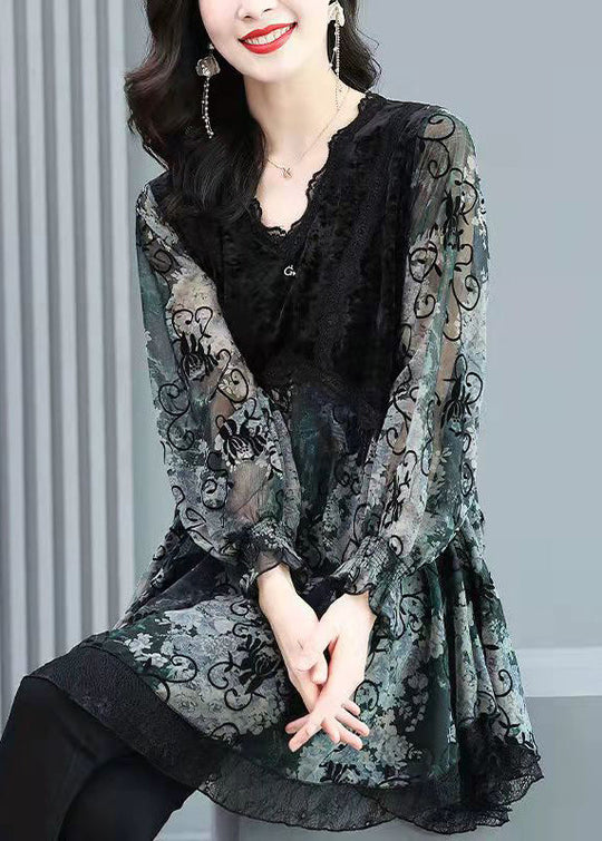 Dames Chiffon Top met Lange Mouwen en V-hals 1