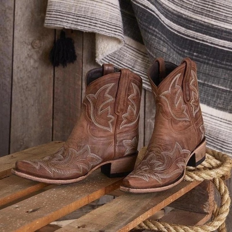 Dames Cowboy Enkellaarzen Geborduurd 0