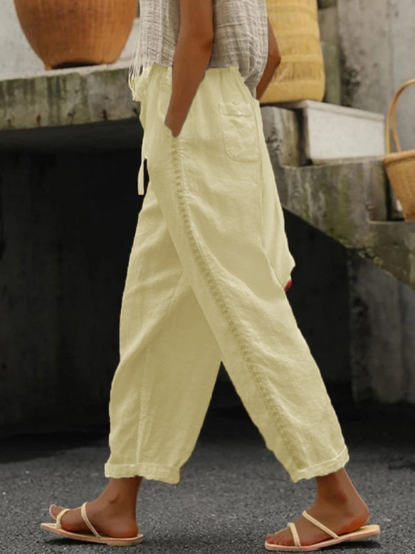 Dames Cropped Broek van Katoen en Linnen met Stiksels 1
