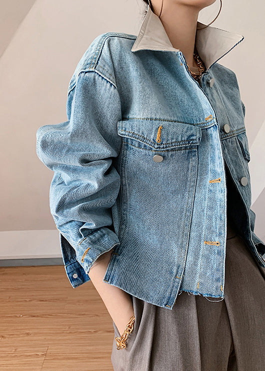 Dames Denim Jas met Knoopzakken en Patchwork 1