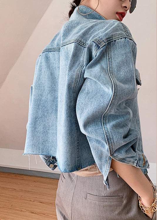 Dames Denim Jas met Knoopzakken en Patchwork 2