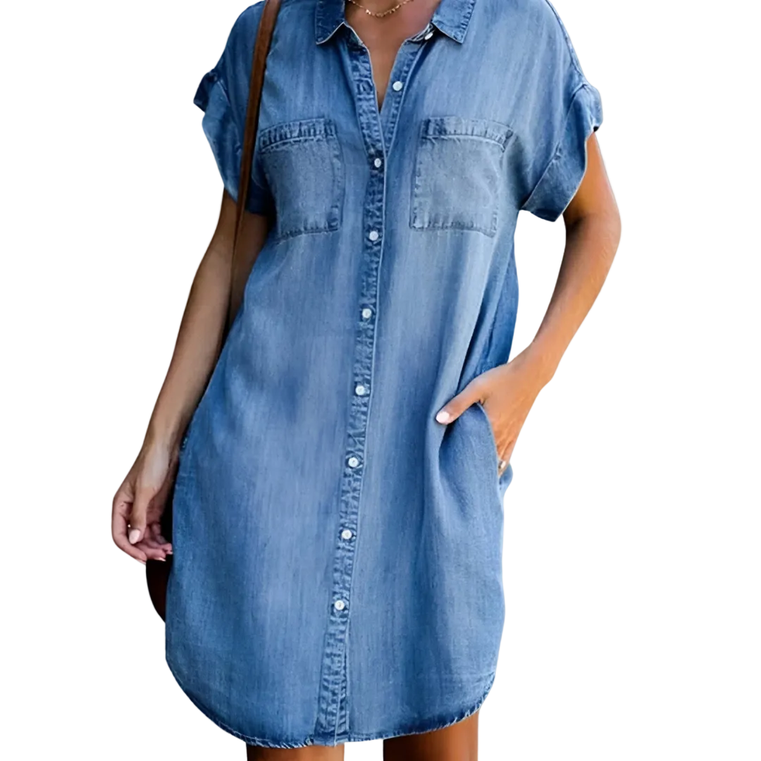 Dames Denim Jurk Casual Met Knopen Zacht Ademend Denim 0