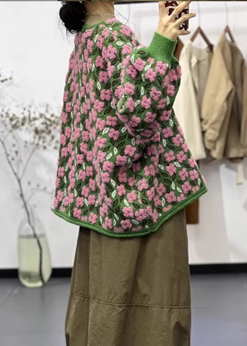 Dames Gebreide Jas met Bloemenprint en Lange Mouwen 4