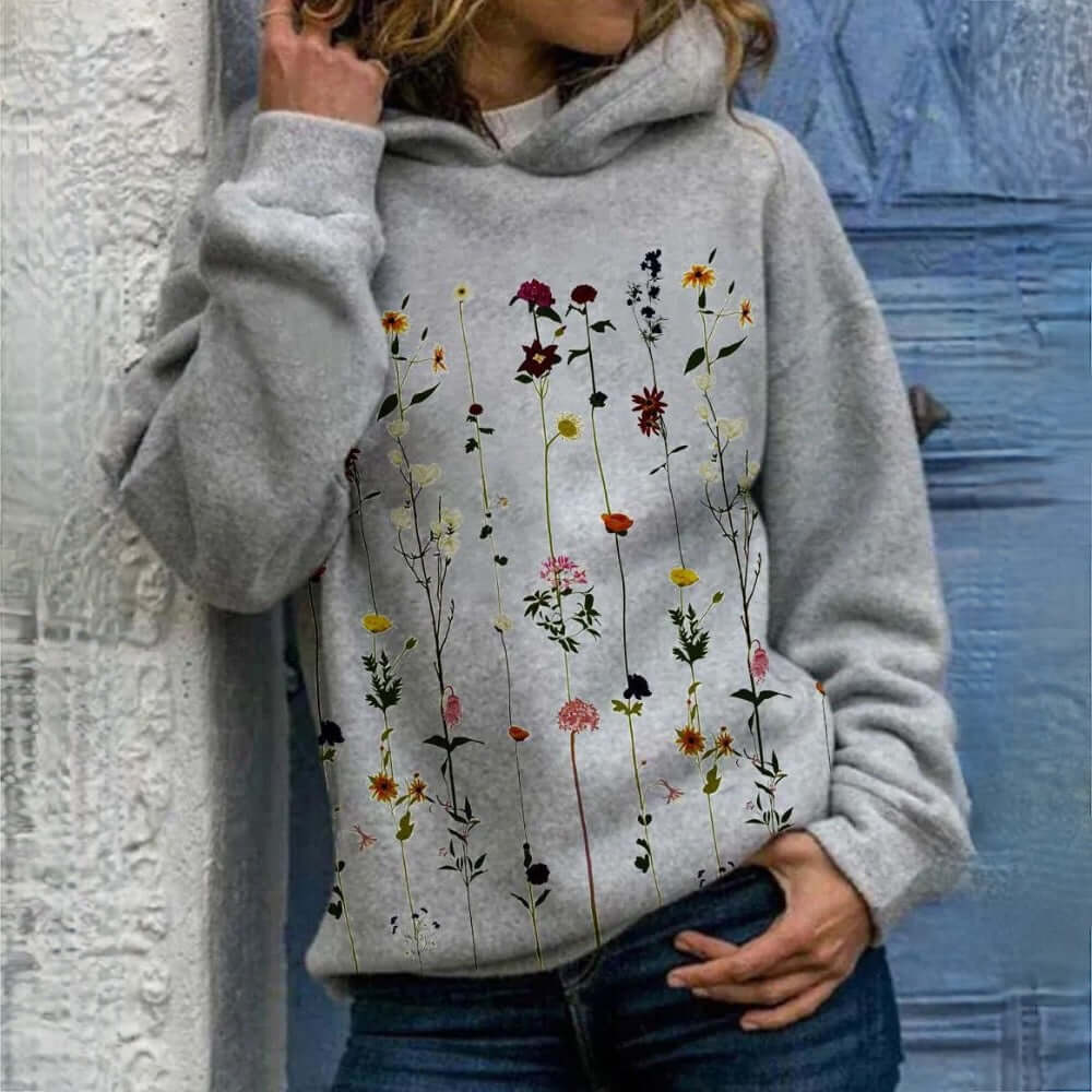 Dames Hoodie Bloemenprint Casual Vintage Style 1