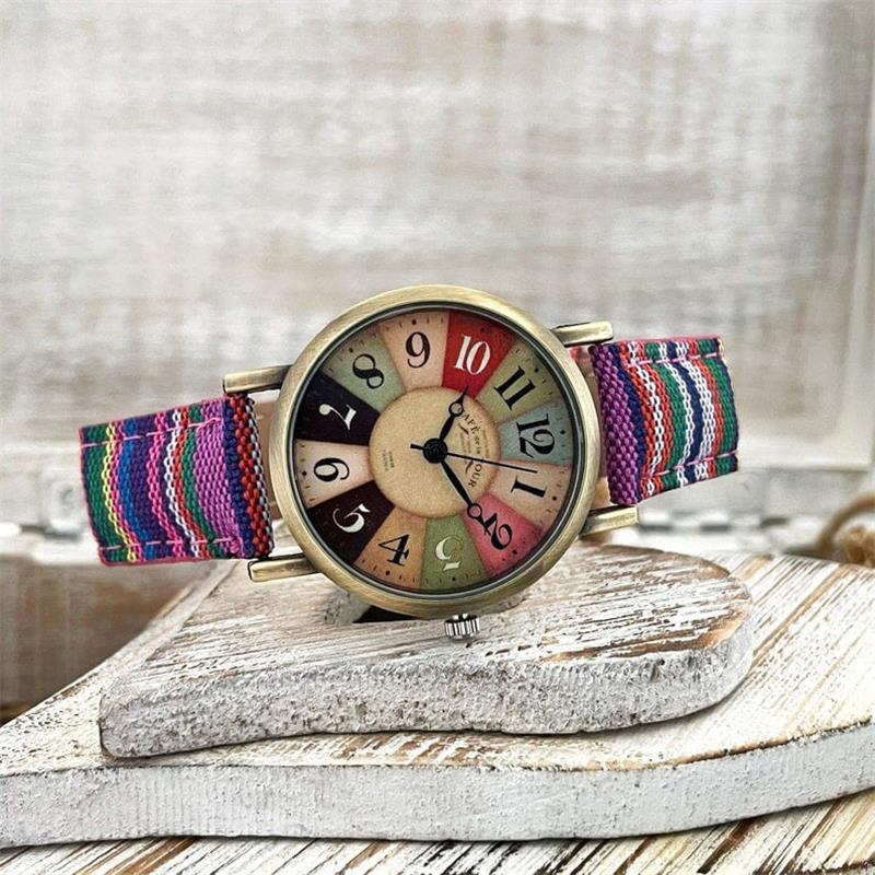 Dames Horloge Multicolor Regenboogpatroon Met Gevlochten Band 5