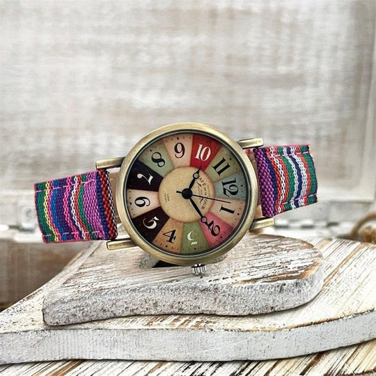 Dames Horloge Multicolor Regenboogpatroon Met Gevlochten Band 5