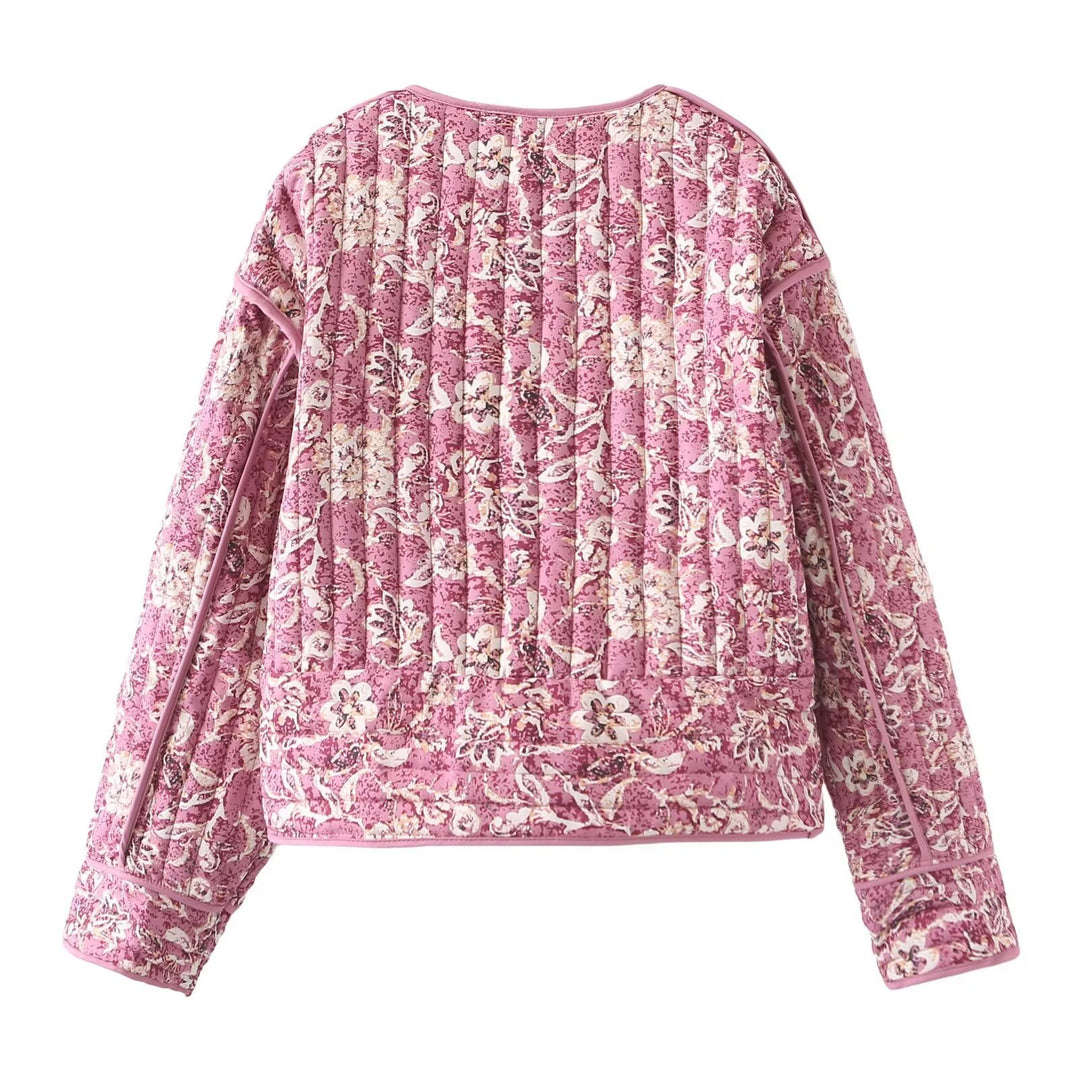 Dames Jas Gewatteerd Bloemenprint met Lange Mouwen Casual Cropped Stijl 2