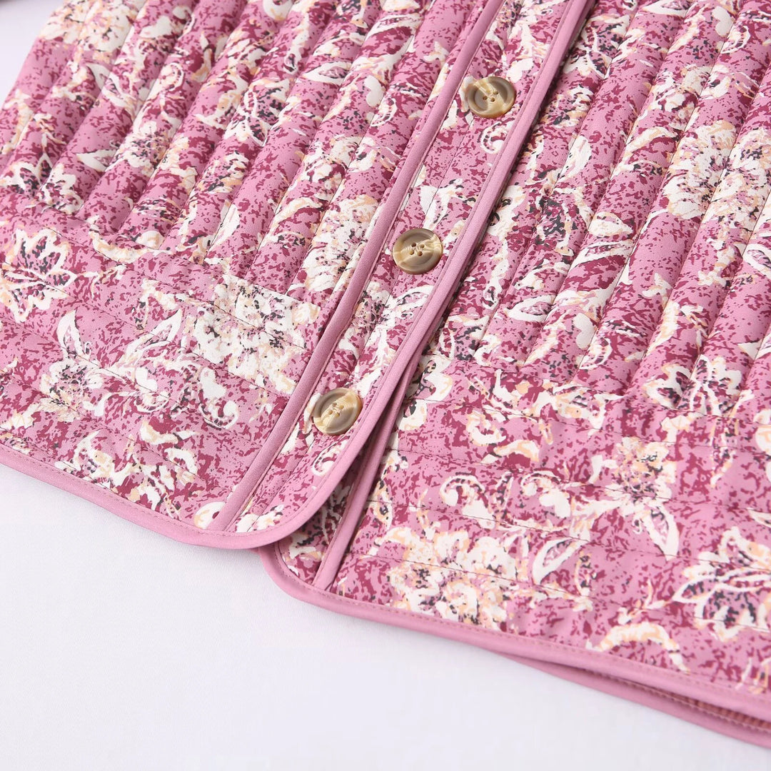 Dames Jas Gewatteerd Bloemenprint met Lange Mouwen Casual Cropped Stijl 5