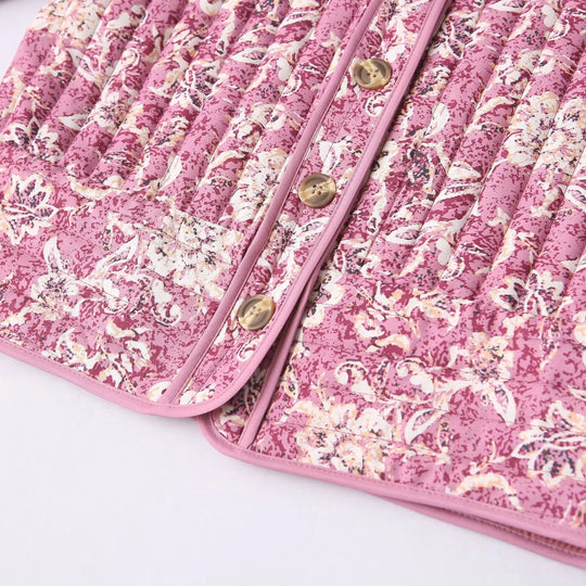 Dames Jas Gewatteerd Bloemenprint met Lange Mouwen Casual Cropped Stijl 5