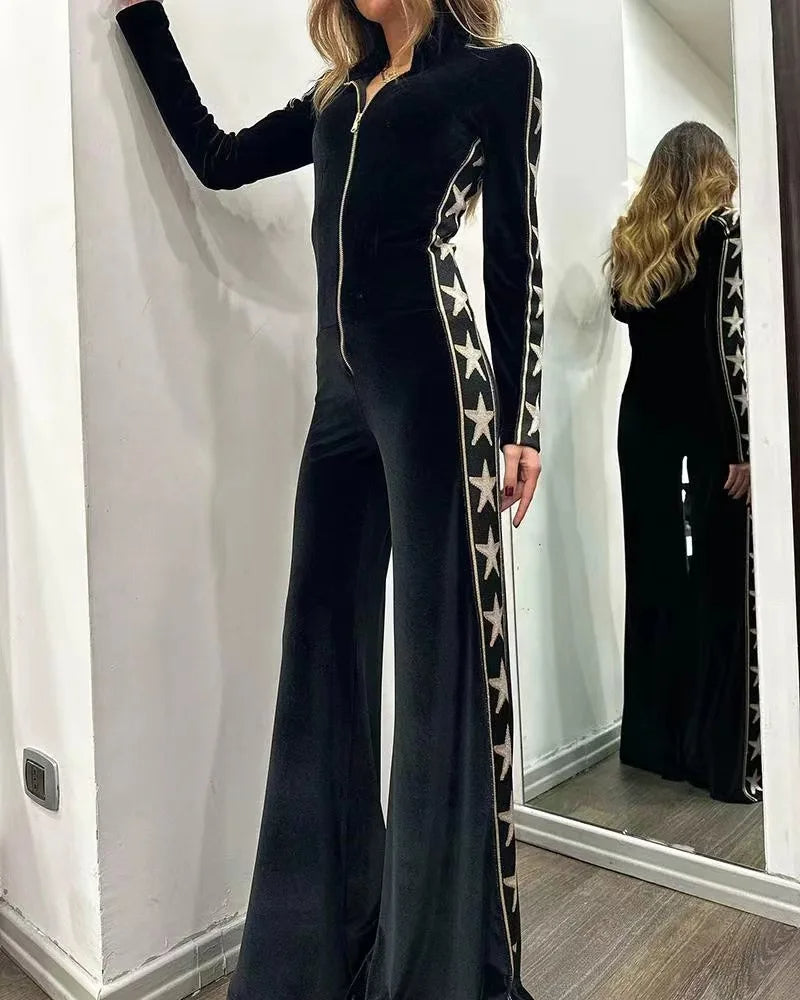 Dames Jumpsuit met Wijde Pijpen en Sterrenprint 7