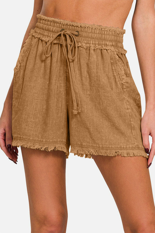 Dames Korte Broek Getailleerd Linnen met Franje en Zakken 1