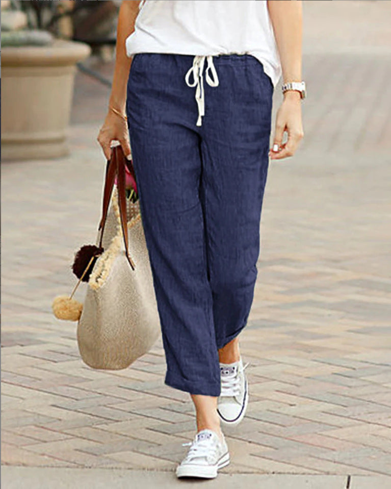 Dames Lange Broek Relaxed Fit Met Touwsluiting Ademend Materiaal 2