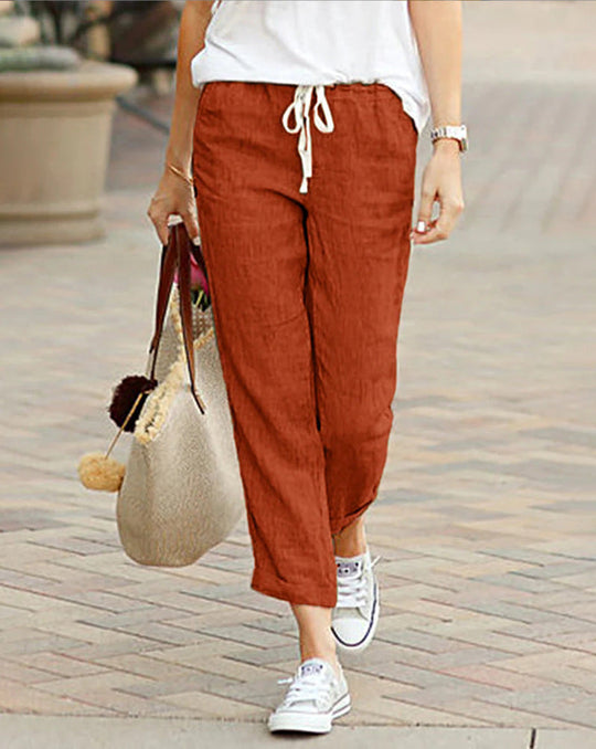 Dames Lange Broek Relaxed Fit Met Touwsluiting Ademend Materiaal 3