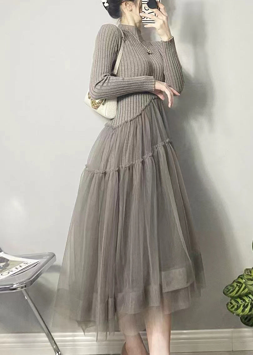 Dames Lange Jurk Asymmetrisch met Tule Patchwork 5