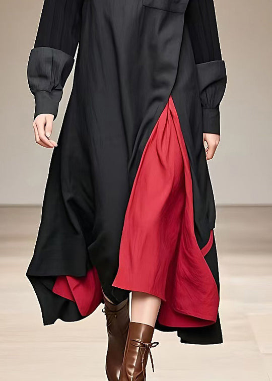 Dames Lange Jurk met Col en Patchwork Design 4