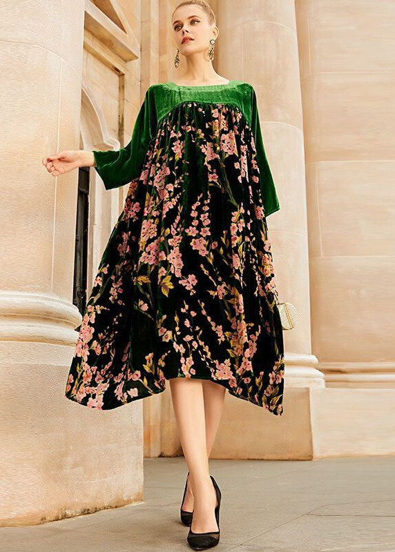 Dames Lange Jurk met O-hals en Patchwork Print 3