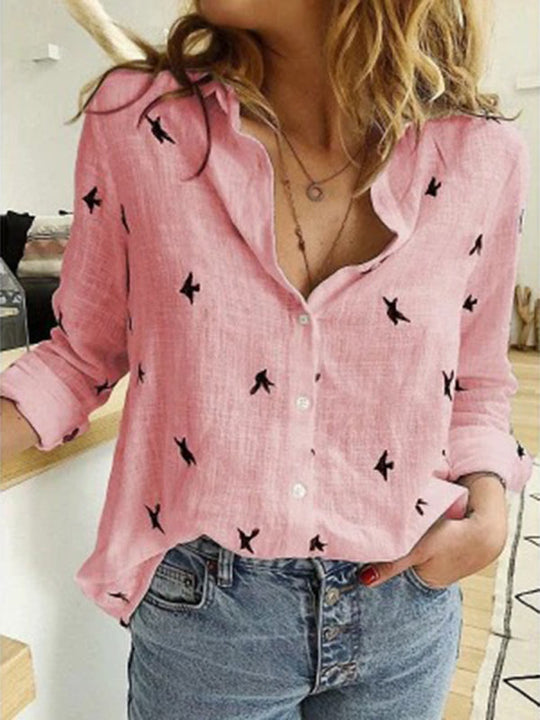 Dames Lange Mouwen Losse Linnen Shirt Casual 3