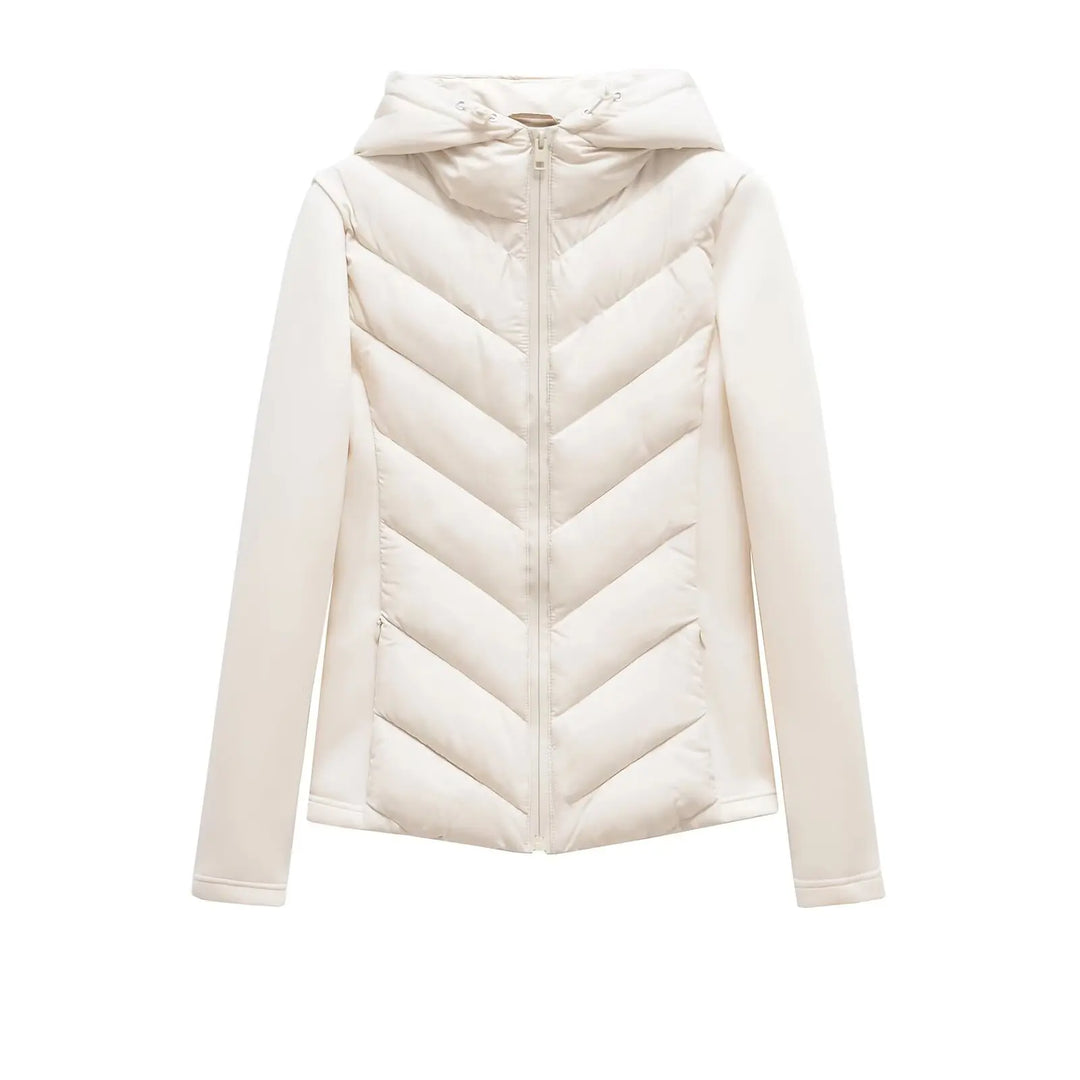 Dames Lange Winterjas Met Capuchon Gewatteerd Herringbone Design 9