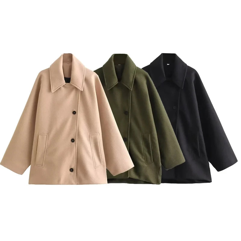 Dames Lange Winterjas Oversized met Knoopsluiting en Lange Mouwen 5