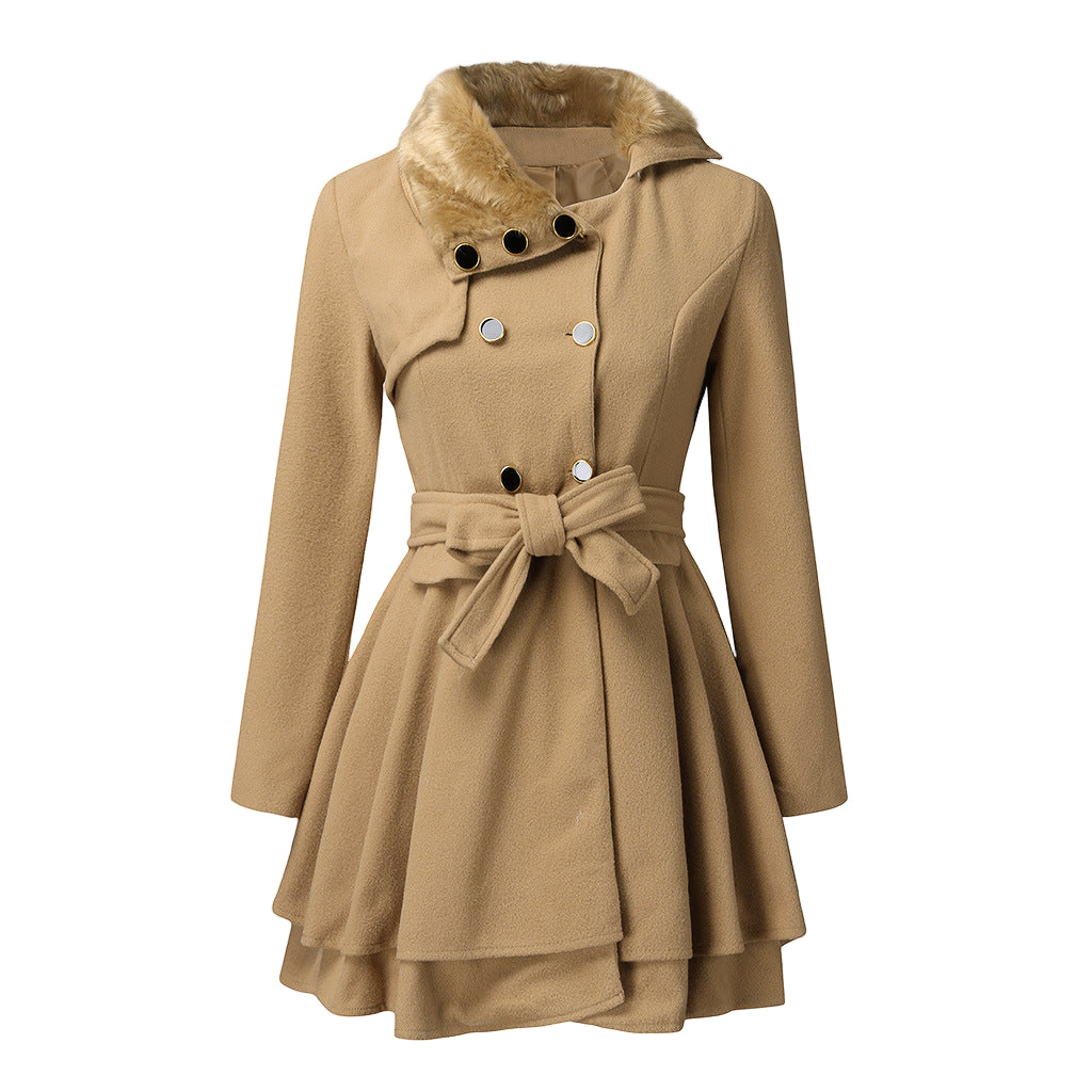 Dames Lange Winterjas met Bontkraag 0