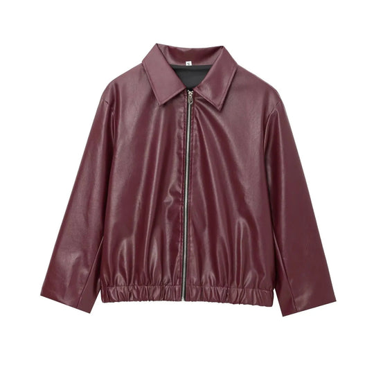 Dames Leren Jas met Rits en Klassieke Reverskraag voor Winter Streetwear 0