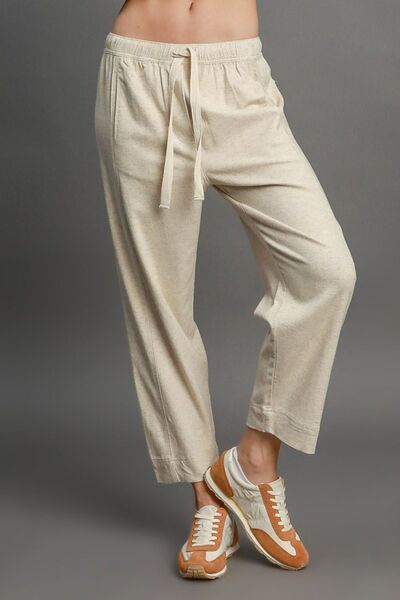 Dames Linnen Blend Broek met Elastische Taille en Touwsluiting 1