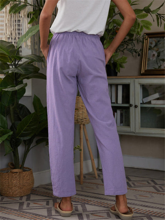 Dames Loungebroek met Elastische Taille en Zakken van Katoen en Linnen 2