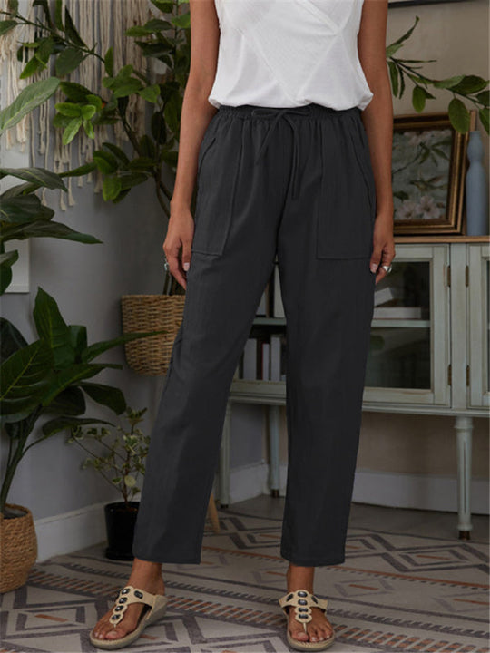 Dames Loungebroek met Elastische Taille en Zakken van Katoen en Linnen 7