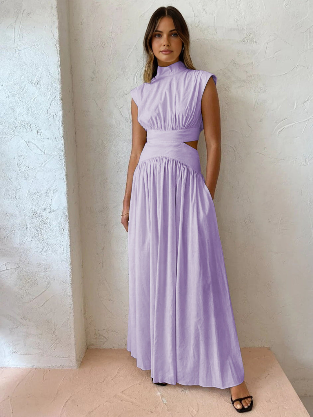Dames Maxi Jurk met Mock Hals en Vloeiende Stof voor Zomerstijl 8