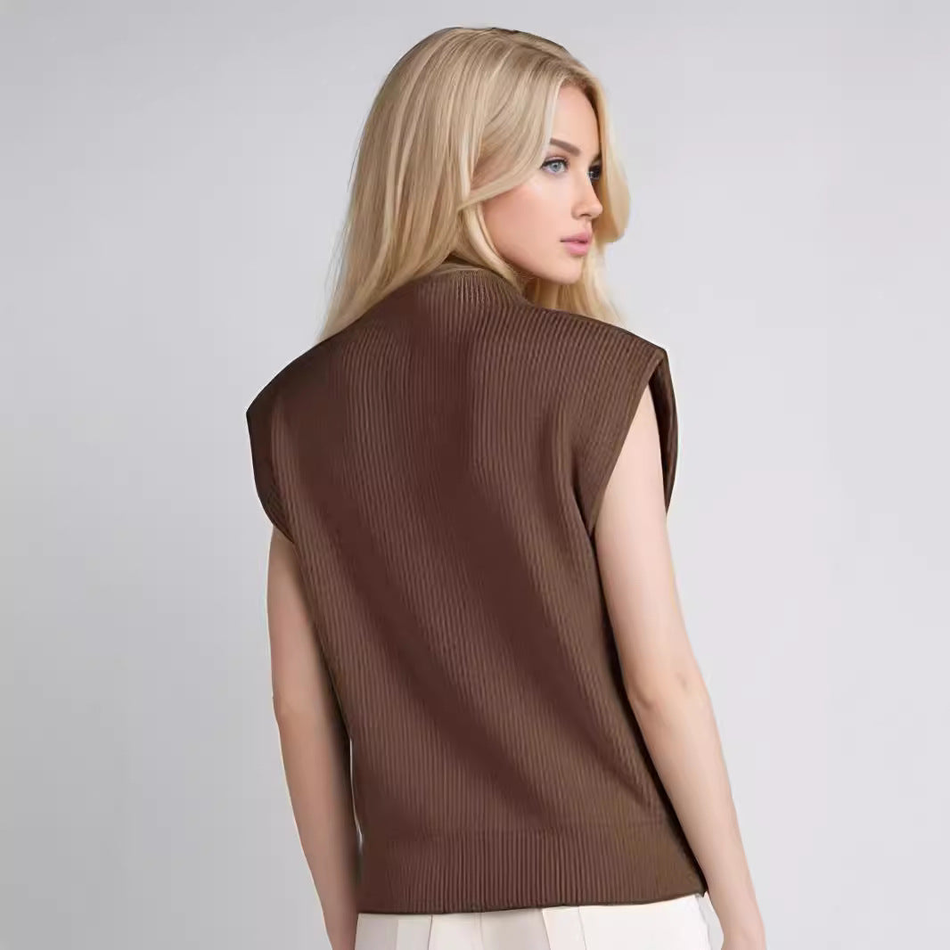 Dames Mouwloze Turtleneck Trui Ribgebreid 4