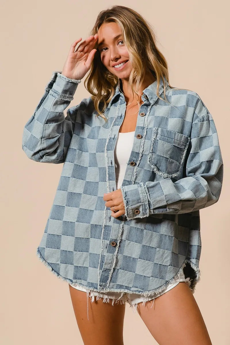 Dames Oversized Denim Blouse met Gerafelde Randen 4