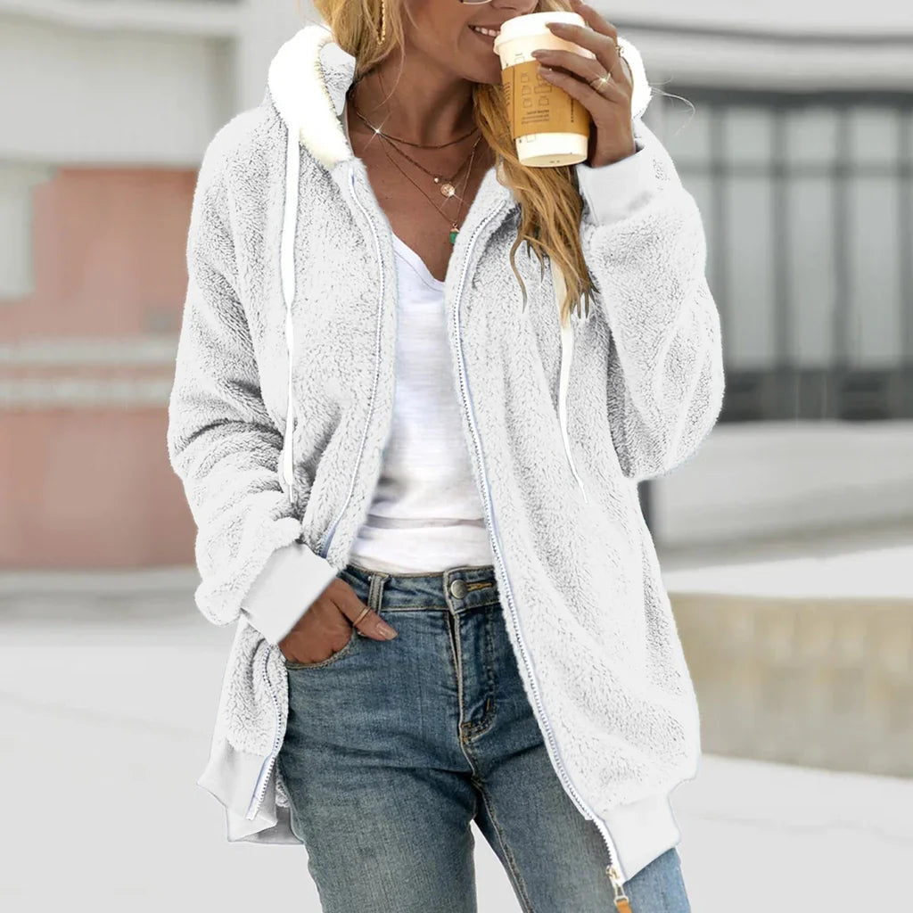 Dames Oversized Fleece Cardigan met Capuchon voor Herfst en Winter 2